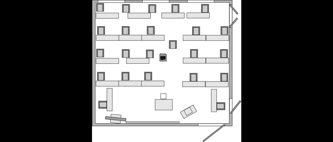 Corona seating: 23 people with 1.5m spacing
